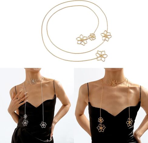 Vintage Metal Long Flower Pendant Choker Necklace Jewelry for Women Alloy Twist Multilayer Body Chain Necklace in Saudi Arabia