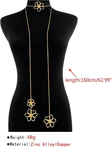 Vintage Metal Long Flower Pendant Choker Necklace Jewelry for Women Alloy Twist Multilayer Body Chain Necklace in Saudi Arabia