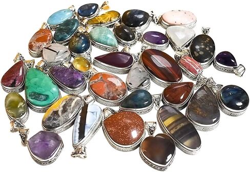 Handmade 10 Pcs Natural Crystal & Gemstone Pendant Set for Necklaces, Vintage Boho Pendants Pack for Women in Saudi Arabia