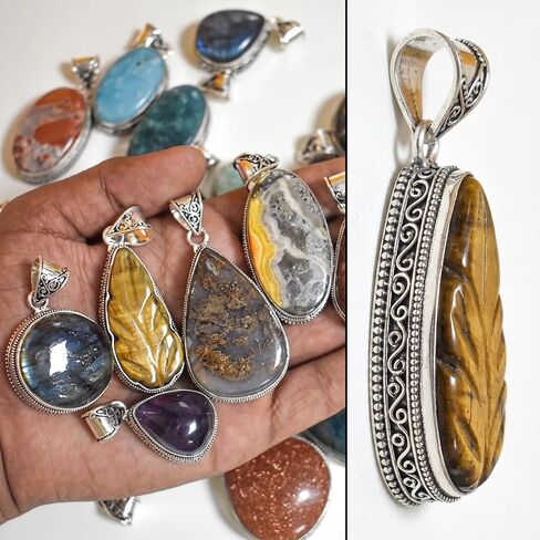 Handmade 10 Pcs Natural Crystal & Gemstone Pendant Set for Necklaces, Vintage Boho Pendants Pack for Women in Saudi Arabia