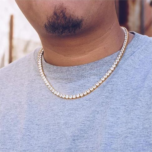 Diamond Tennis Necklaces for Women 4mm Gold Diamond Cubic Zirconia Tennis Chain for Women 22" in Saudi Arabia