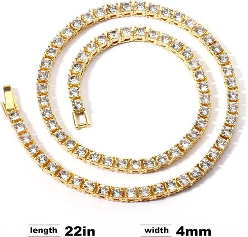 Diamond Tennis Necklaces for Women 4mm Gold Diamond Cubic Zirconia Tennis Chain for Women 22" in Saudi Arabia