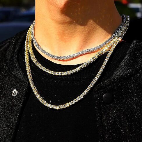 Diamond Tennis Necklaces for Women 4mm Gold Diamond Cubic Zirconia Tennis Chain for Women 22" in Saudi Arabia