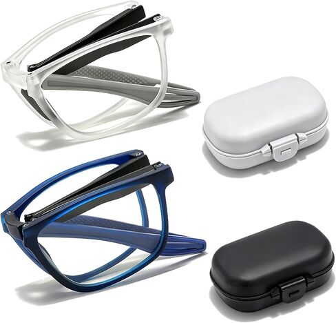 2 Pack Folding Reading Glasses Men Women Sports Style Blue Light Blocking Readers with Spring Hinge & Case in Saudi Arabia