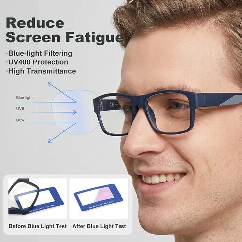 Missfive 2 Pack Premium Sturdy TR90 Reading Glasses Men, Anti-Blue Light, 5-barrel Metal Spring Hinge Computer Readers in Saudi Arabia
