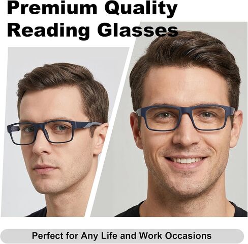 Missfive 2 Pack Premium Sturdy TR90 Reading Glasses Men, Anti-Blue Light, 5-barrel Metal Spring Hinge Computer Readers in Saudi Arabia