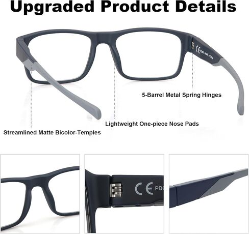 Missfive 2 Pack Premium Sturdy TR90 Reading Glasses Men, Anti-Blue Light, 5-barrel Metal Spring Hinge Computer Readers in Saudi Arabia