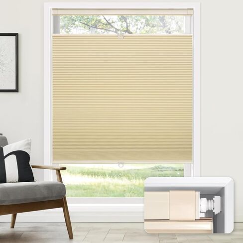 LazBlinds No Tools No Drill Cordless Cellular Shades, Top Down Bottom Up (TDBU) Honeycomb Shades for Home, Blackout Light Blocking Thermal Insulation Blinds for Windows, 61" W x 48" H, Beige in Saudi Arabia