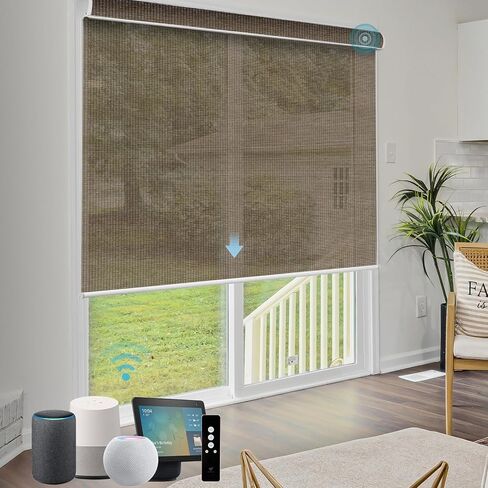 SmartWings Motorized Light Filtering Roller Shades Work with HomeKit Matter Zigbee Z-Wave, Smart Window Blinds, Wireless Electirc Window Shades with Remote Control, Customized, 50% PVC Free Stone in Saudi Arabia