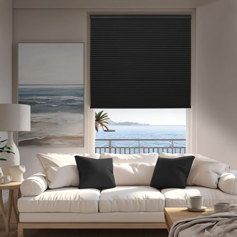 Boolegon Blackout Cellular Shades Cordless Windows Color-Matched Honeycomb Blinds Hidden Mounting 1.5 Inches Single Cell Cellular Blinds for Home, Blackout-Black, 16" W x 56" H in Saudi Arabia