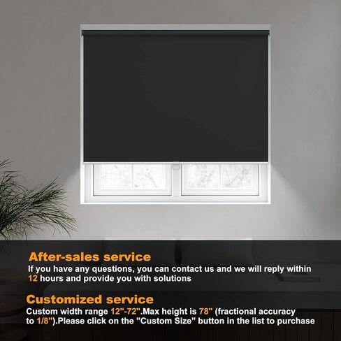 Boolegon Blackout Roller Shades for Windows Cordless Room Darkening Roller Blinds Black Out Window Shades for Home Office Bedroom Media Room Sliding Door Black,35.5" W x 36" H in Saudi Arabia