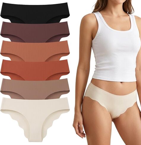 6 Pack Women’s Seamless Underwear No Show Bikini Briefs High Waisted Full Coverage Soft Stretch Breathable Comfortable Invisibles Panties for Ladies Daily Casual Wear Multicolor in Saudi Arabia