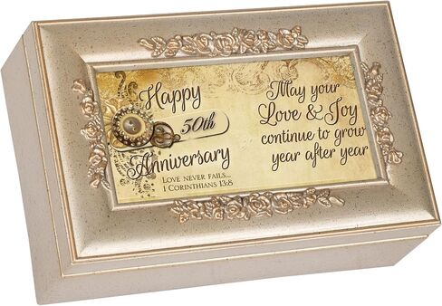 Cottage Garden Happy 50th Anniversary Champagne Silver Petite Rose Musical Jewelry Box Plays How Great Thou Art in Kuwait