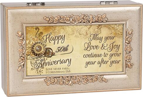 Cottage Garden Happy 50th Anniversary Champagne Silver Petite Rose Musical Jewelry Box Plays How Great Thou Art in Kuwait