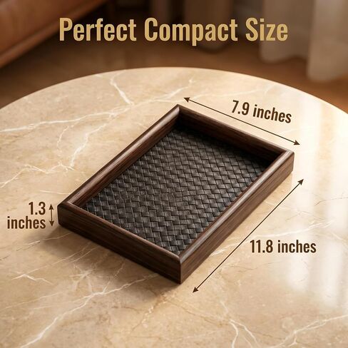Wooden Valet Tray with Leather Base - United Organizer for Phone, Keys, Sunglasses, Jewelry, Perfume & Cosmetics, Nightstand、 Entryway、 Dresser、 Desk Storage Tray (Black) in Saudi Arabia