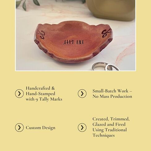 Pottery Ring Dish, 9th Wedding Anniversary with Tally Marks, for her in Saudi Arabia