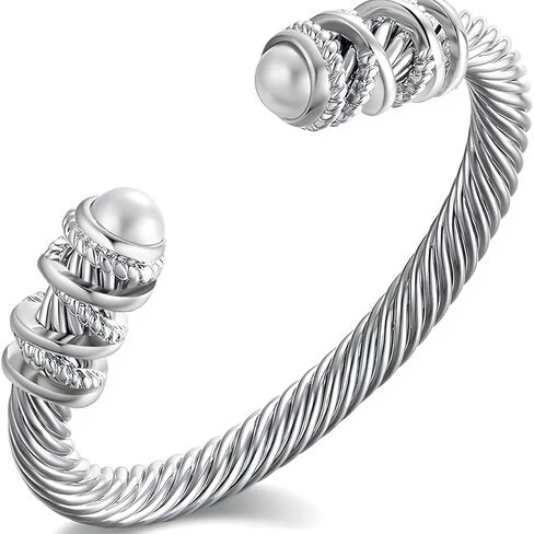 Elegant Twisted Cable Bangle Bracelet for Women - Open Cuff Classic Jewelry Gift for Anniversary, Valentine, Birthday in Kuwait