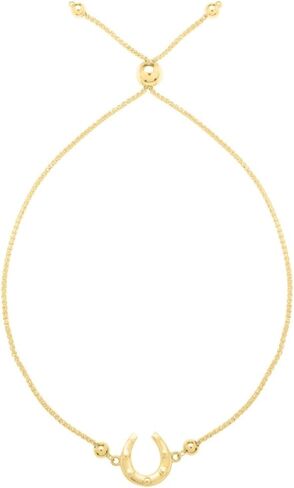Floreo 14k Yellow Gold Horseshoe Charm Adjustable Wheat Link Friendship Bolo Bracelet, Extendable 9 Inch in Kuwait