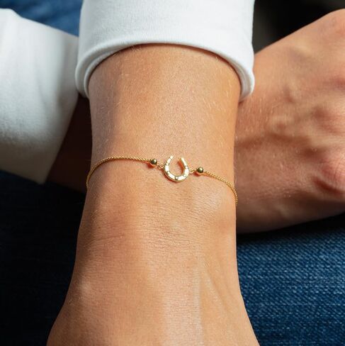 Floreo 14k Yellow Gold Horseshoe Charm Adjustable Wheat Link Friendship Bolo Bracelet, Extendable 9 Inch in Kuwait