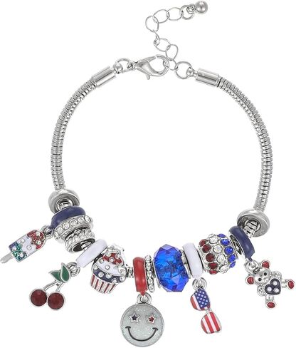 Madison Tyler 4th of July Bracelet for Women | American Statue of Liberty Flag Star Smiley Face USA Heart Bow Charm Bracelet | Independence Day Patriotic Bracelet Holiday Jewelry Gifts in Kuwait
