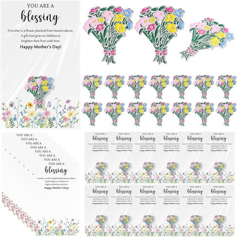 Liliaafar Mothers Day Church Gifts Flower Bouquet Enamel Pins Bulk, Wildflower Bouquet Brooches with Cards for Mom in Kuwait