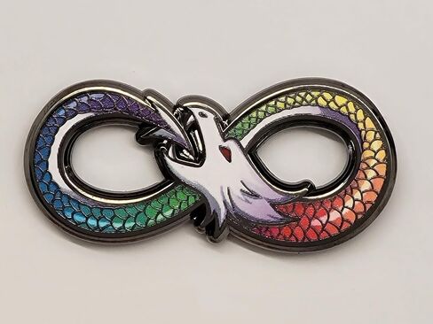 Ouroboros Enamel Pin Infinite Rainbow Scales White Dragon Infiinity Symbol in Kuwait