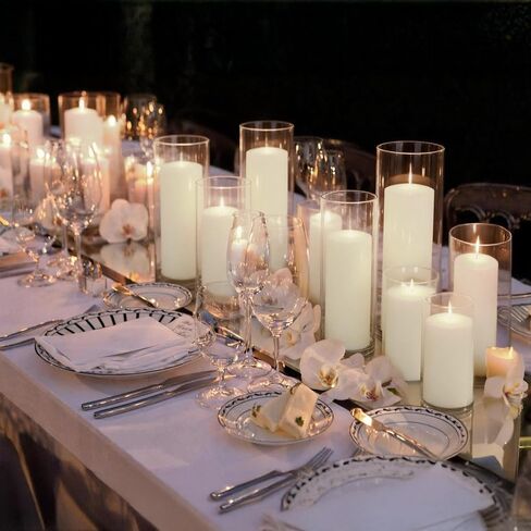 12-Pack White Pillar Candles (2''X3,4,6) & 12-Pack Glass Cylinder Vases(2.6''X5,6,8),Hurricane Candles,Wedding Centerpiece Decor Set-Mixed Heights for Table, Proposal, Event. in Saudi Arabia