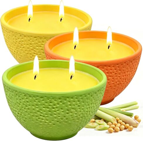 Citronella Candles, 90 Hours Long Lasting Citronella Scented Candle for Patio, Garden, Backyard, Terrace, Deck, Balcony, Porch, 2-Wick Natural Soy Wax Candles 3 Packs for Camping, BBQ, Party, Picnic in Saudi Arabia