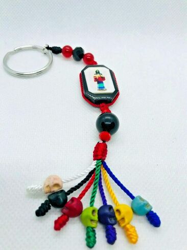 Santuario Jewelry Holy death keychain 7 powers 7 skulls colors beads handmade in Saudi Arabia
