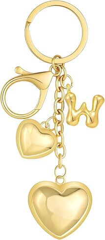 Bubble Initial Heart-shaped KeyChain Gold Letter Bag Charms for Women Cute Heart Keyring for Purse Handbag in Saudi Arabia
