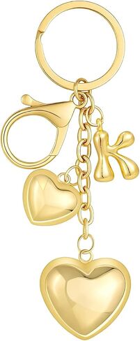 Bubble Initial Heart-shaped KeyChain Gold Letter Bag Charms for Women Cute Heart Keyring for Purse Handbag in Saudi Arabia