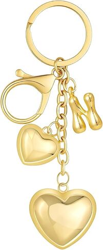 Bubble Initial Heart-shaped KeyChain Gold Letter Bag Charms for Women Cute Heart Keyring for Purse Handbag in Saudi Arabia