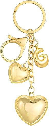 Bubble Initial Heart-shaped KeyChain Gold Letter Bag Charms for Women Cute Heart Keyring for Purse Handbag in Saudi Arabia