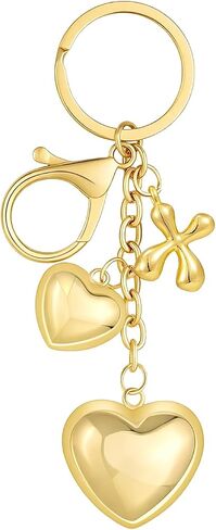 Bubble Initial Heart-shaped KeyChain Gold Letter Bag Charms for Women Cute Heart Keyring for Purse Handbag in Saudi Arabia