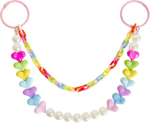 Cute Colorful Heart Pearl Chain Keychain for Women,Bag Charms for Tote Bag,Accessory Purse Charms for Handbag in Saudi Arabia
