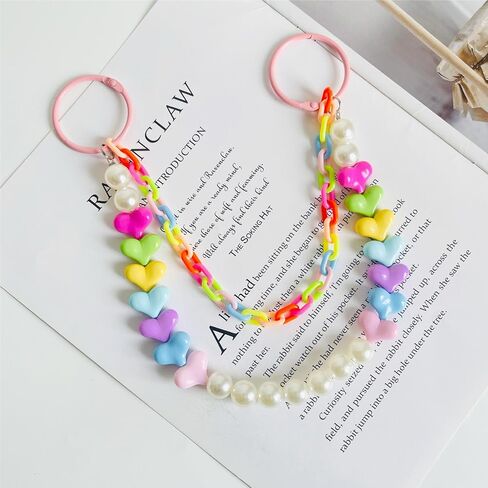 Cute Colorful Heart Pearl Chain Keychain for Women,Bag Charms for Tote Bag,Accessory Purse Charms for Handbag in Saudi Arabia