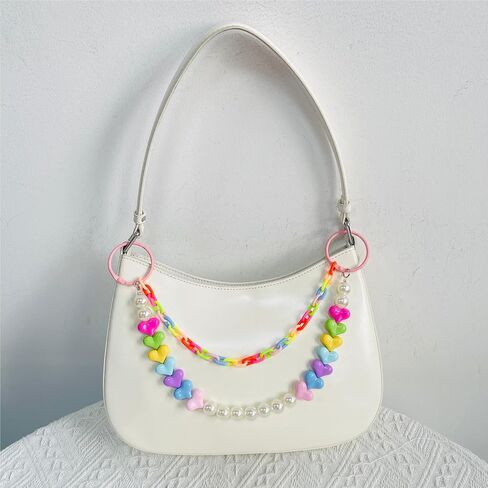 Cute Colorful Heart Pearl Chain Keychain for Women,Bag Charms for Tote Bag,Accessory Purse Charms for Handbag in Saudi Arabia