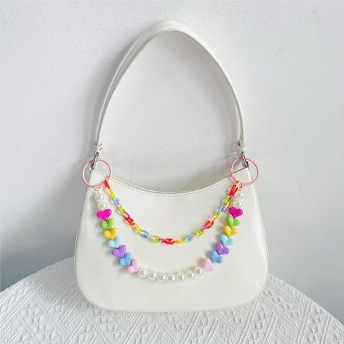 Cute Colorful Heart Pearl Chain Keychain for Women,Bag Charms for Tote Bag,Accessory Purse Charms for Handbag in Saudi Arabia