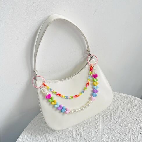 Cute Colorful Heart Pearl Chain Keychain for Women,Bag Charms for Tote Bag,Accessory Purse Charms for Handbag in Saudi Arabia