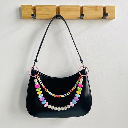Cute Colorful Heart Pearl Chain Keychain for Women,Bag Charms for Tote Bag,Accessory Purse Charms for Handbag in Saudi Arabia
