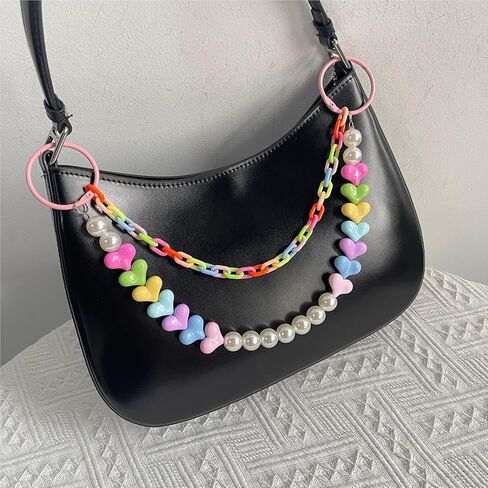 Cute Colorful Heart Pearl Chain Keychain for Women,Bag Charms for Tote Bag,Accessory Purse Charms for Handbag in Saudi Arabia