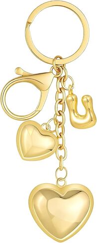 Bubble Initial Heart-shaped KeyChain Gold Letter Bag Charms for Women Cute Heart Keyring for Purse Handbag in Saudi Arabia