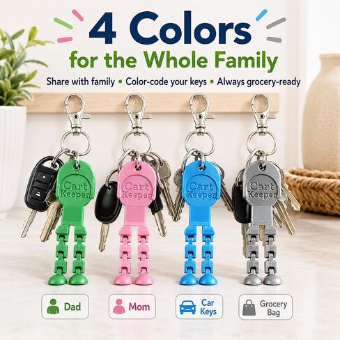 4 Pack Quarter Holder Keychain for Aldi Shopping Cart - Grocery Cart Coin Holder for Supermarket Shopping - 3D Printed 25cent Articulated Cart Keeper with Lobster Clasp-Multi-color in Saudi Arabia
