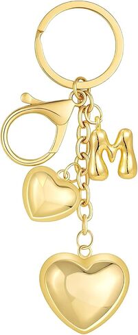 Bubble Initial Heart-shaped KeyChain Gold Letter Bag Charms for Women Cute Heart Keyring for Purse Handbag in Saudi Arabia