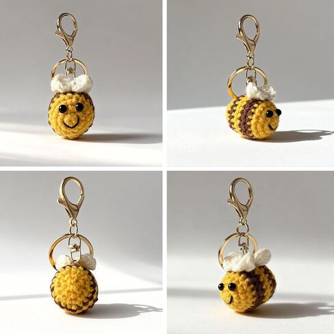 Gold Crochet Bag Charm Funny Cute Bumble Bee Knitted Keychain Womens Plush Pendant Hook Key Chain Ring Knit Handmade Insect Purse Charm Valentines Gift, Yellow in Saudi Arabia