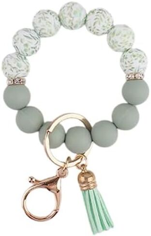 Silicone Beaded Bracelet Keychain Wristlet Cute Car Key Chain Holder Wallet Bag Charm Accessory in Saudi Arabia