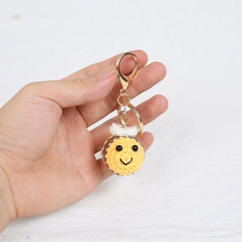 Gold Crochet Bag Charm Funny Cute Bumble Bee Knitted Keychain Womens Plush Pendant Hook Key Chain Ring Knit Handmade Insect Purse Charm Valentines Gift, Yellow in Saudi Arabia