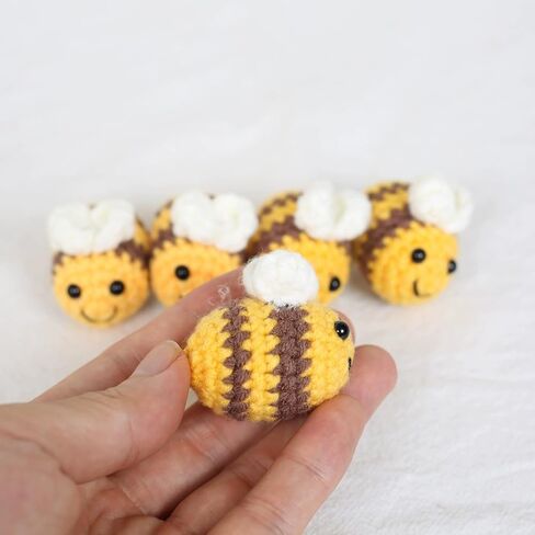 Gold Crochet Bag Charm Funny Cute Bumble Bee Knitted Keychain Womens Plush Pendant Hook Key Chain Ring Knit Handmade Insect Purse Charm Valentines Gift, Yellow in Saudi Arabia