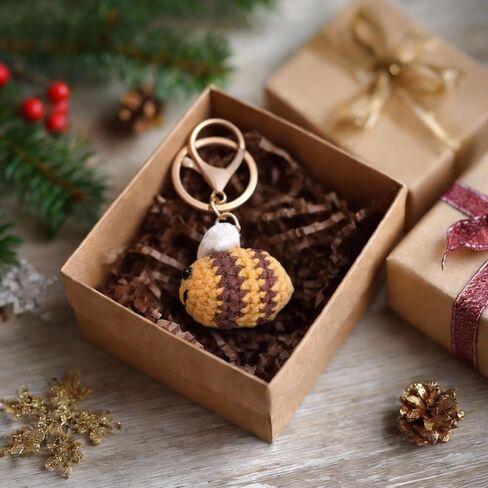Gold Crochet Bag Charm Funny Cute Bumble Bee Knitted Keychain Womens Plush Pendant Hook Key Chain Ring Knit Handmade Insect Purse Charm Valentines Gift, Yellow in Saudi Arabia