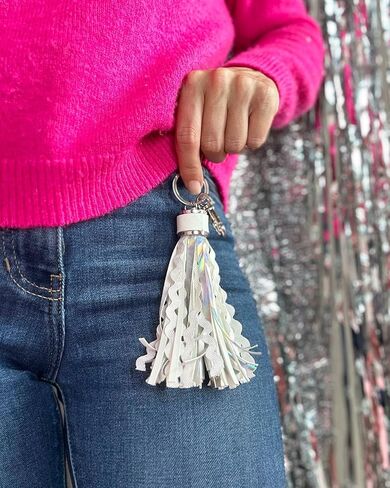 Packed Party More Metallic Portable Charging Tassel Keychain – Holographic Vegan Leather Keychain USB Charger Compatible with iPhone and Android, 1 Inch Keyring in Saudi Arabia